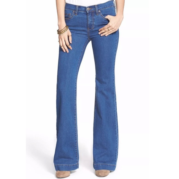 Free People Flared Jeans Dallas Blue Mid Rise - Picture 3 of 11